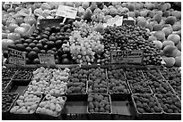 Display of fresh fruit, Pike Place Market. Seattle, Washington ( black and white)