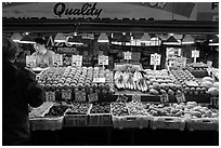 Fruit and vegetable stall, Pike Place Market. Seattle, Washington ( black and white)