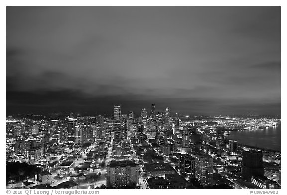Downtown skyline by night. Seattle, Washington (black and white)