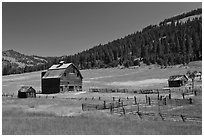 Barn and pasture in mountains. Washington ( black and white)