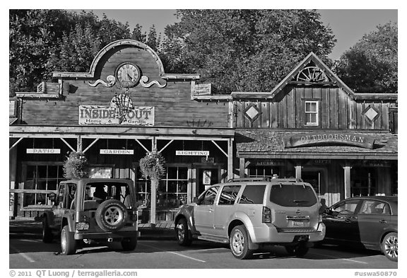 Stores in western style, Winthrop. Washington (black and white)