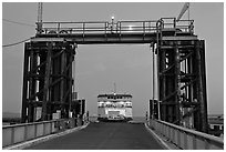 Ferry approaching through gate, Coupeville. Washington ( black and white)