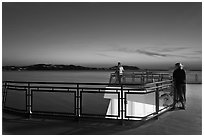 Ferry deck, landscape with motion blur at dusk. Olympic Peninsula, Washington (black and white)