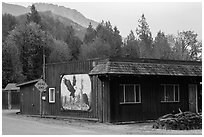 Wooden house with painted mural, Skagit Valley. Washington ( black and white)