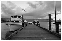Deck with Lady of the Lake II ferry, Chelan. Washington ( black and white)