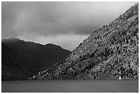 Sailboat, approaching storm, Lake Chelan. Washington ( black and white)