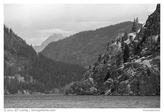 Ridges and Cascades mountains, Lake Chelan. Washington (black and white)