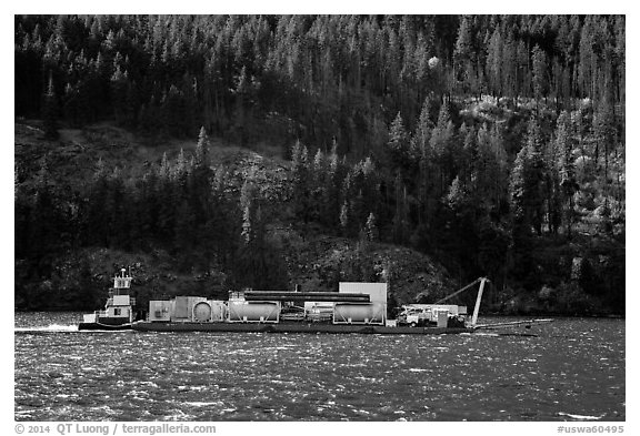 Barge on Lake Chelan. Washington (black and white)