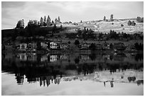 Houses reflected in Lake Chelan. Washington ( black and white)