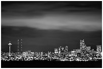 Seattle skyline at light from Puget Sound. Seattle, Washington (black and white)