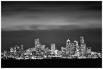 Seattle skyline at light from Puget Sound. Seattle, Washington ( black and white)