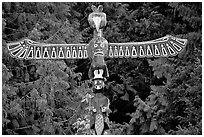 Totem Pole carved by native tribes, Olympic Peninsula. Olympic Peninsula, Washington ( black and white)