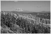 View over Cascade range with Snowy volcano. Mount St Helens National Volcanic Monument, Washington ( black and white)