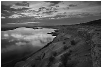 Columbia River and White Bluffs at sunset, Wahluke Unit, Hanford Reach National Monument. Washington ( black and white)