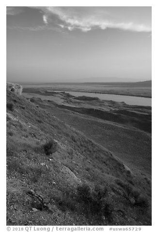 Columbia River from White Bluffs Overlook, Wahluke Unit, Hanford Reach National Monument. Washington (black and white)