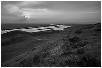 Sunset over Columbia River from White Bluffs Overlook, Wahluke Unit, Hanford Reach National Monument. Washington ( black and white)