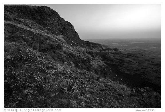 Basalt Cliff, Saddle Mountain, dawn, Hanford Reach National Monument. Washington (black and white)