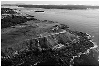 Aerial view of Cattle Point and Lopez Island, San Juan Island. Washington ( black and white)