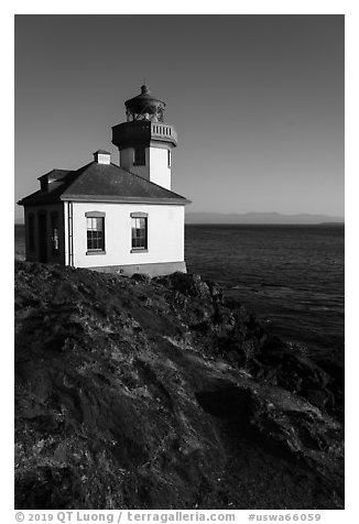 Lime Kiln Lighthouse, Lime Point State Park, San Juan Island. Washington (black and white)