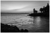 Lime Kiln Lighthouse at sunset, Lime Point State Park, San Juan Island. Washington ( black and white)