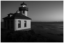 Lime Kiln Lighthouse and Haro Strait at dusk, Lime Point State Park, San Juan Island. Washington ( black and white)