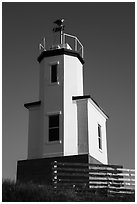 Cattle Point Lighthouse with perched bald eagle, San Juan Islands National Monument, San Juan Island. Washington ( black and white)