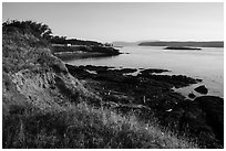 Cattle Point coastline with Lopez Island, San Juan Islands National Monument. Washington ( black and white)