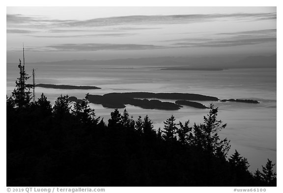 Sunset from Mount Constitution, Moran State Park. Washington (black and white)