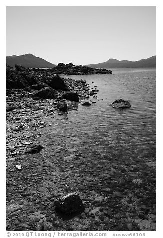 Indian Island shore, San Juan Islands National Monument, Orcas Island. Washington (black and white)