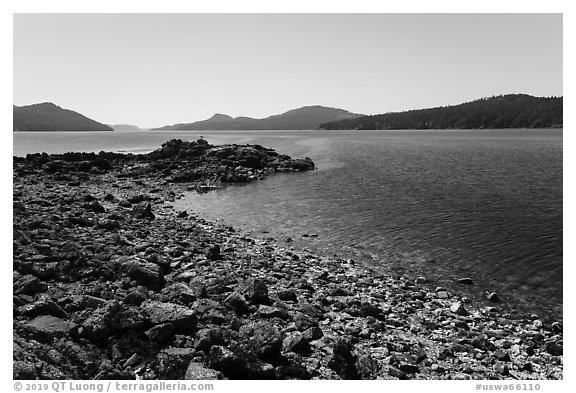 East Sound and Indian Island, San Juan Islands National Monument, Orcas Island. Washington (black and white)