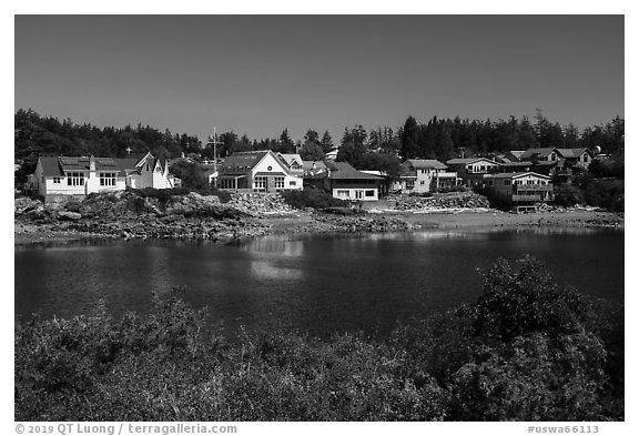 Eastsound from Indian Island, Orcas Island, San Juan Islands National Monument, Orcas Island. Washington (black and white)