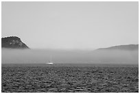 Sailboat and low fog, Salish Sea. Washington ( black and white)