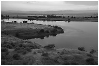 Columbia River and Rattlesnake Mountains at sunset, Hanford Reach National Monument. Washington ( black and white)