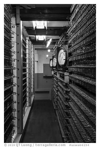 Room with wiring, nuclear reactor B, Hanford Unit, Manhattan Project National Historical Park. Washington (black and white)