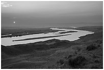 Sun setting over Columbia River, Hanford Reach National Monument. Washington ( black and white)