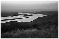 Summer sunset over Columbia River, Hanford Reach National Monument. Washington ( black and white)