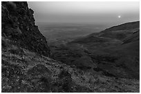 Volcanic outcrop and rising sun, Saddle Mountain, Hanford Reach National Monument. Washington ( black and white)