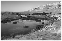 White bluffs and wetlands, Hanford Reach National Monument. Washington ( black and white)