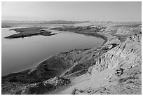 White Cliffs and Locke Island, afternoon, Hanford Reach National Monument. Washington ( black and white)