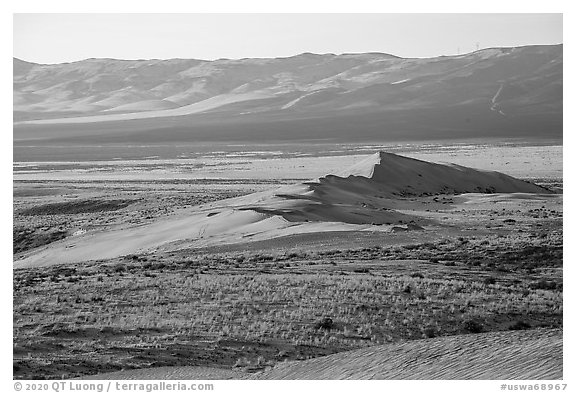 Sand dunes from a distance, Hanford Reach National Monument. Washington (black and white)