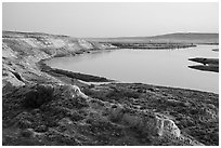 White Bluffs and Columbia River, sunset, Hanford Reach National Monument. Washington ( black and white)