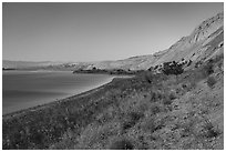 White Bluffs and Columbia River by moonlight, Hanford Reach National Monument. Washington ( black and white)