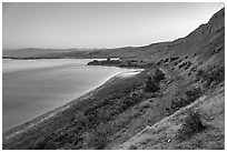 White Bluffs and Columbia River at dawn, Hanford Reach National Monument. Washington ( black and white)