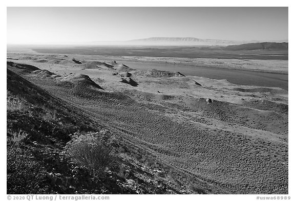 Columbia River and Rattlesnake Mountain, Hanford Reach National Monument. Washington (black and white)