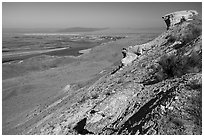 Rock outcrop and Columbia River, Hanford Reach National Monument. Washington ( black and white)