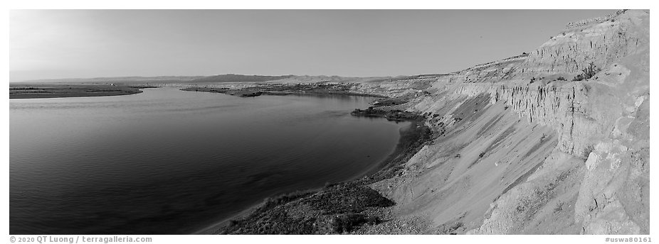 White Bluffs and Columbia River, Hanford Reach National Monument. Washington (black and white)