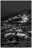 Town and Snow King ski hill from above at night. Jackson, Wyoming, USA ( black and white)