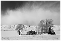 Historic Miller House estate in winter, , National Elk Refuge. Jackson, Wyoming, USA (black and white)