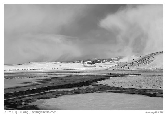 Snowy valley with stream, National Elk Refuge. Jackson, Wyoming, USA