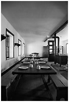 Dinning room inside barracks. Fort Laramie National Historical Site, Wyoming, USA ( black and white)
